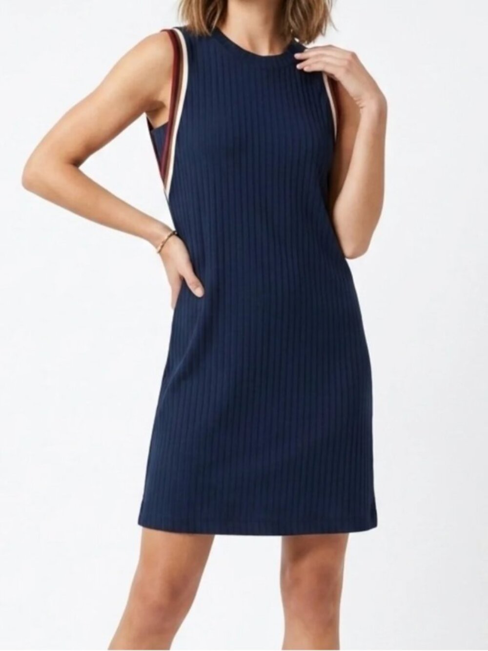 EVEREVE Millie Knit Sleeveless Dress, Ribbed w/ Sporty Stripes, SAMPLE - Small